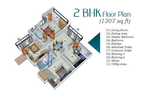 2 BHK 1307 Sq. Ft. Apartment in Mahaveer Tranquil Whitefield