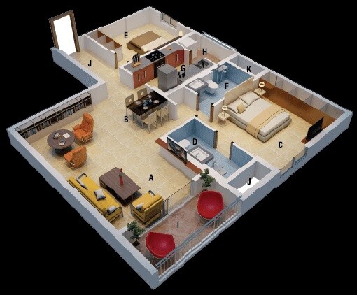 Floor plan of 2 BHK 1045 Sq. Ft. Apartment in Mahendra Aarna, Bangalore