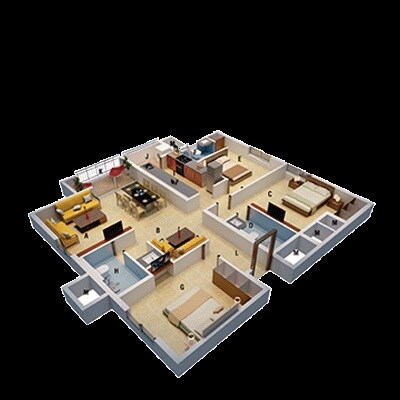 Floor plan of 3 BHK 1470 Sq. Ft. Apartment in Mahendra Aarna, Bangalore