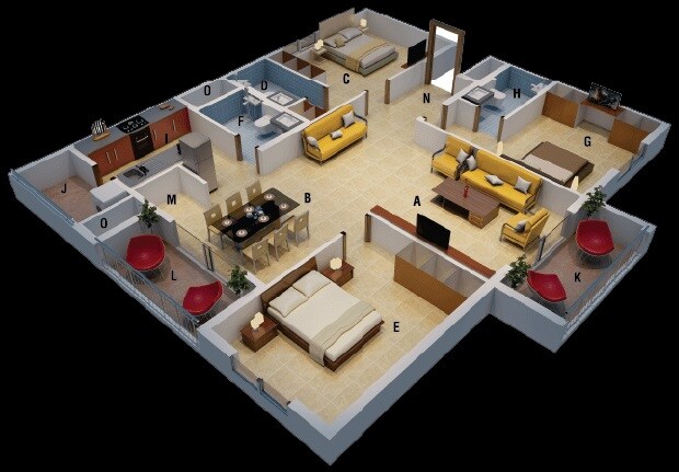 Floor plan of 3 BHK 1790 Sq. Ft. Apartment in Mahendra Aarna, Bangalore
