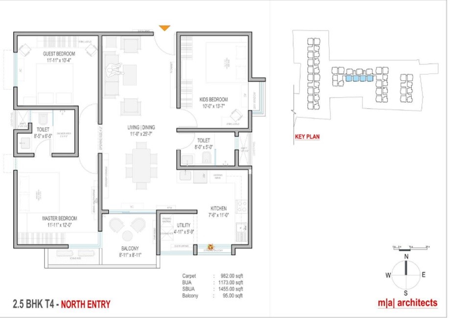 Floor plan of 2 BHK 1455 Sq. Ft. Apartment in Mahendra Aarya, Bangalore