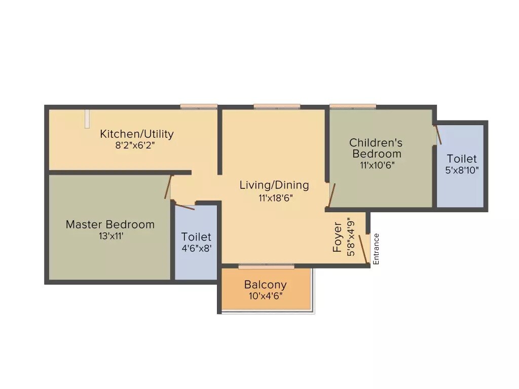 Floor plan of 2 BHK 1055 Sq. Ft. Apartment in Mahendra Elena 5, Bangalore