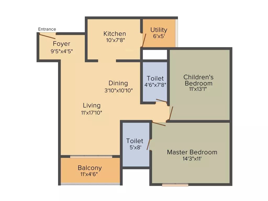 Floor plan of 2 BHK 1125 Sq. Ft. Apartment in Mahendra Elena 5, Bangalore