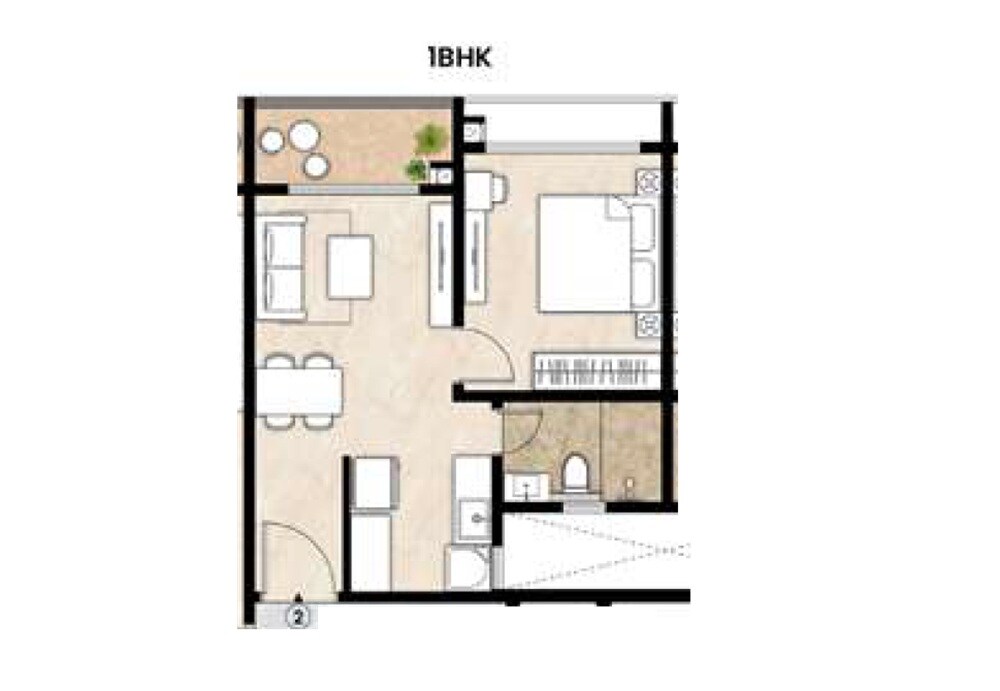 Floor plan of 1 BHK 625 Sq. Ft. Apartment in Mahindra Blossom, Bangalore
