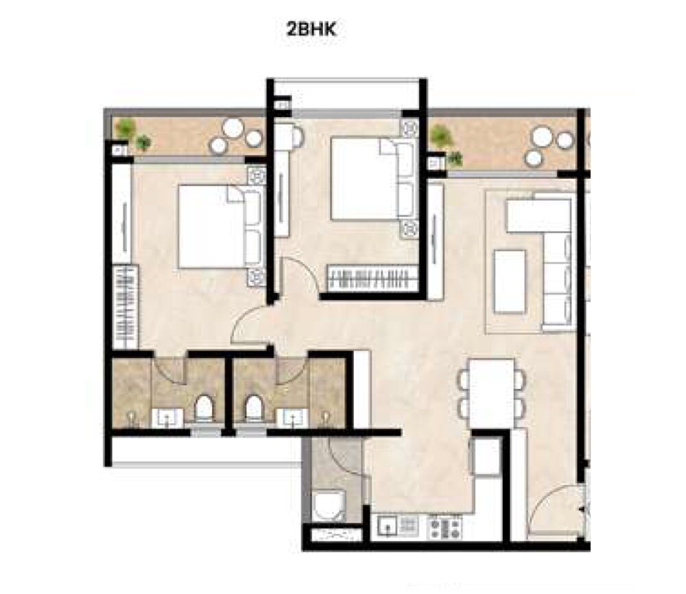 Floor plan of 2 BHK 1350 Sq. Ft. Apartment in Mahindra Blossom, Bangalore