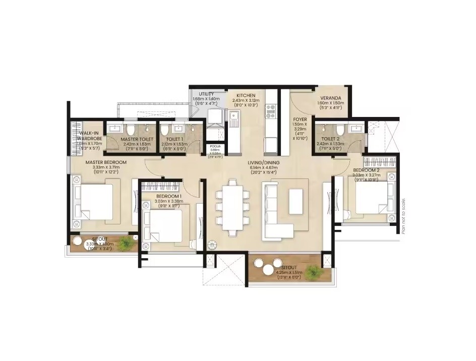 Other, mahindra-eden 3 Bedroom 1653 Sq.Ft. Apartment In Kanakapura Road Bangalore 9090837