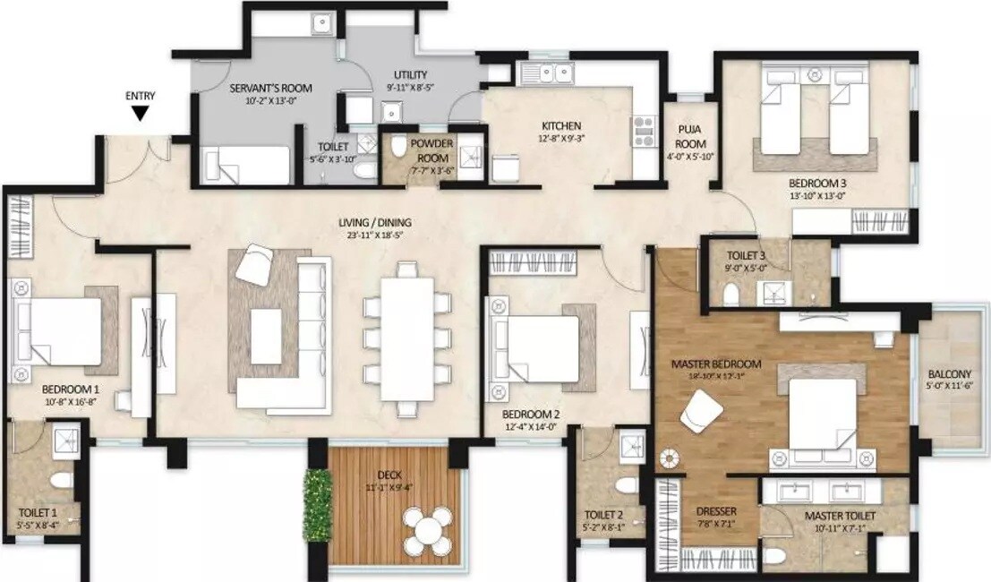 Floor plan of 4 BHK 3012 Sq. Ft. Apartment in Mahindra Windchimes Phase II, Bangalore