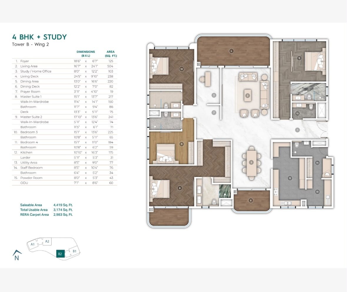 Floor plan of 4 BHK 4419 Sq. Ft. Apartment in MAIA The Seven, Bangalore