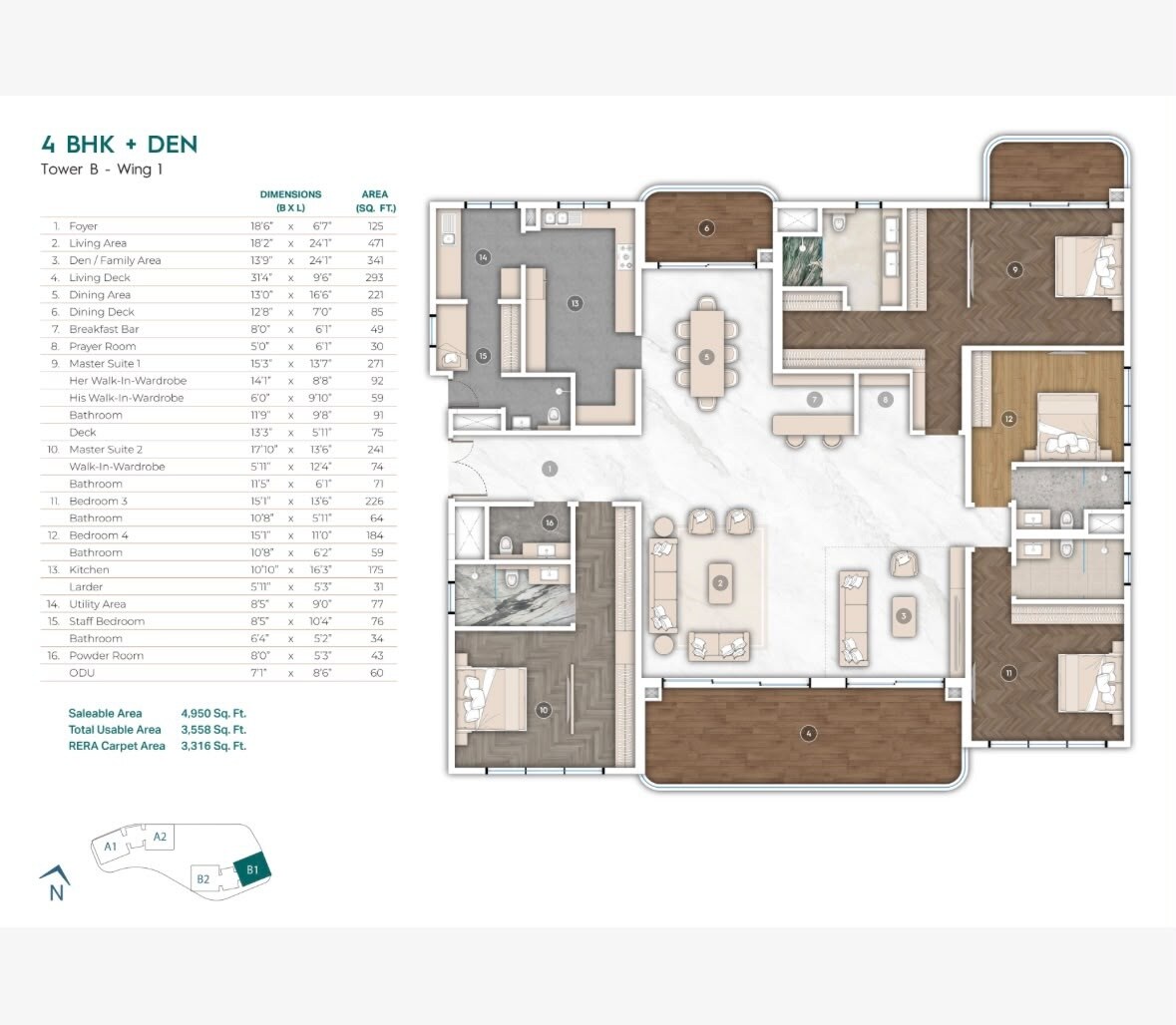 Floor plan of 4 BHK 4950 Sq. Ft. Apartment in MAIA The Seven, Bangalore