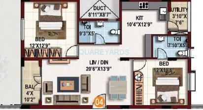 Floor plan of 2 BHK 1119 Sq. Ft. Apartment in Maithri Shilpitha Sunflower, Bangalore