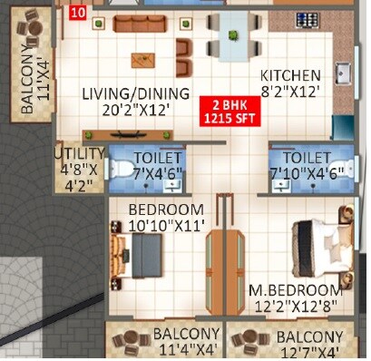 2 BHK 1215 Sq. Ft. Apartment