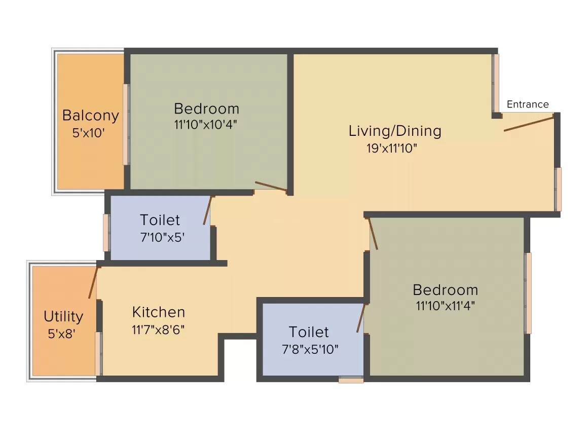 Floor plan of 2 BHK 1136 Sq. Ft. Apartment in Man Alpine Square, Bangalore