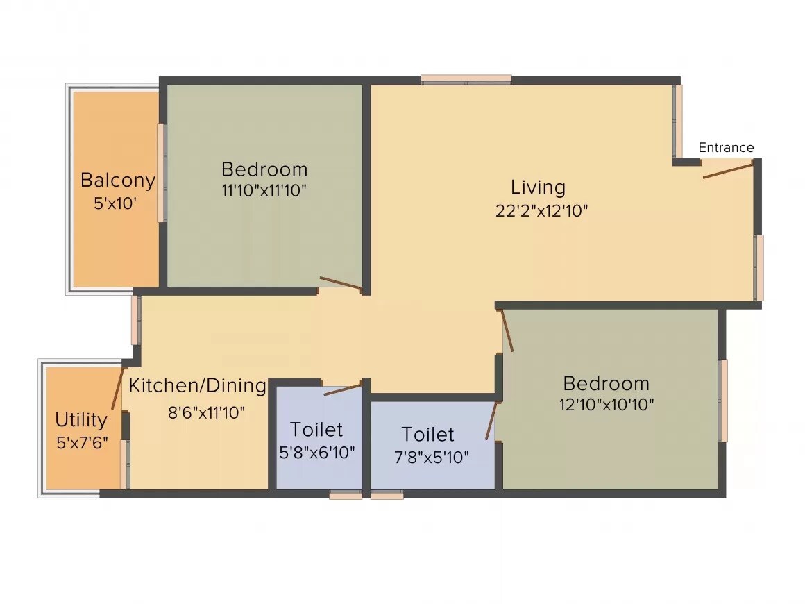 Floor plan of 2 BHK 1242 Sq. Ft. Apartment in Man Alpine Square, Bangalore