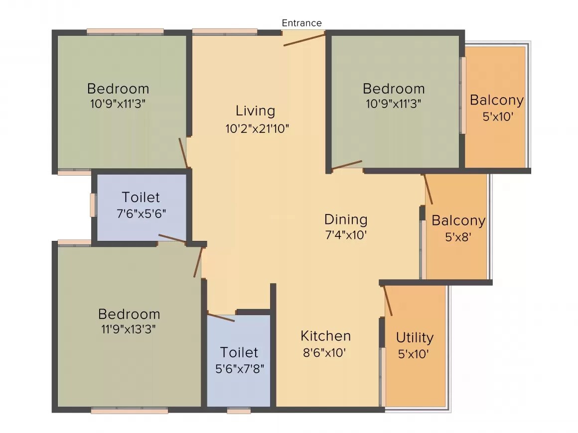 Floor plan of 3 BHK 1435 Sq. Ft. Apartment in Man Alpine Square, Bangalore