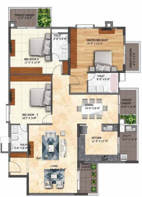 Floor plan of 3 BHK 2372 Sq. Ft. Apartment in Mana Foresta, Bangalore