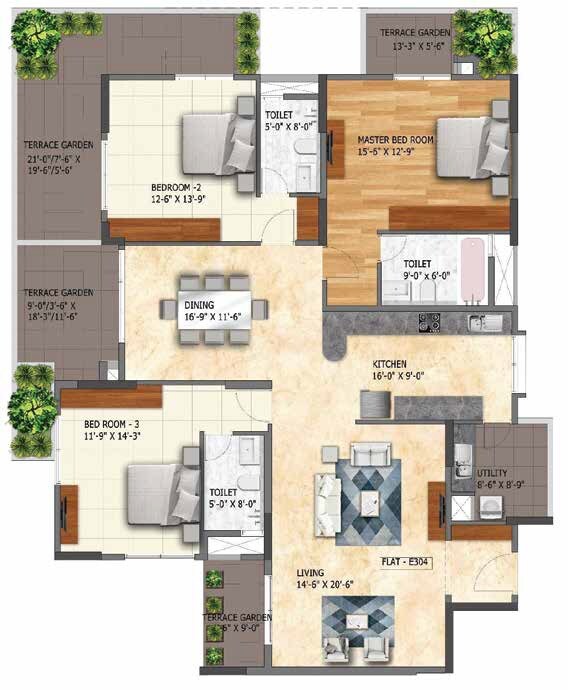 Floor plan of 3 BHK 2715 Sq. Ft. Apartment in Mana Foresta, Bangalore