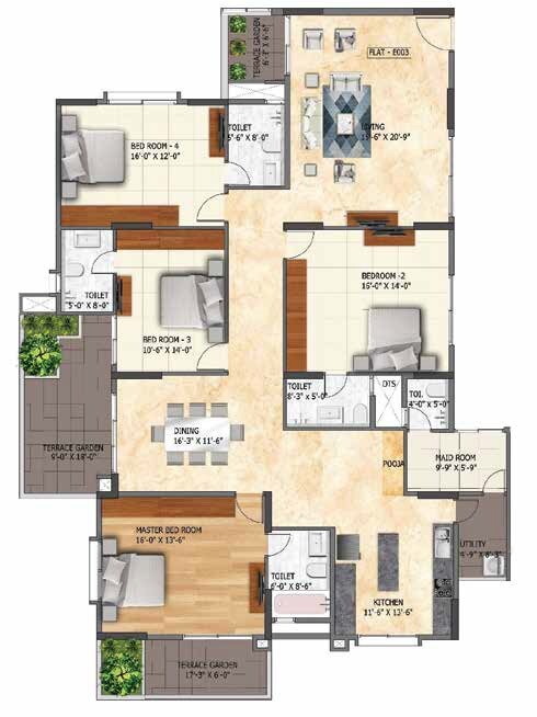 Floor plan of 4 BHK 3099 Sq. Ft. Apartment in Mana Foresta, Bangalore