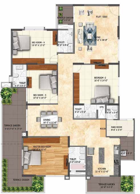 Floor plan of 4 BHK 3323 Sq. Ft. Apartment in Mana Foresta, Bangalore