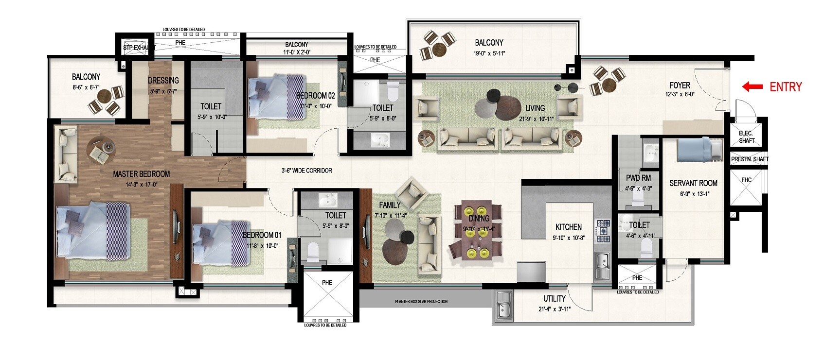 Floor plan of 3 BHK 2711 Sq. Ft. Apartment in Mana Jardin Neo, Bangalore