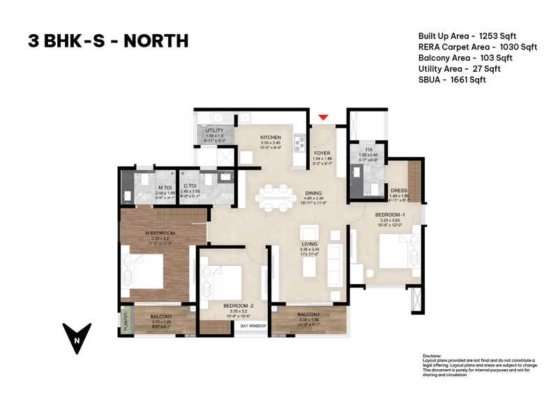 3 BHK 1661 Sq. Ft. Apartment in Mana The Right Life