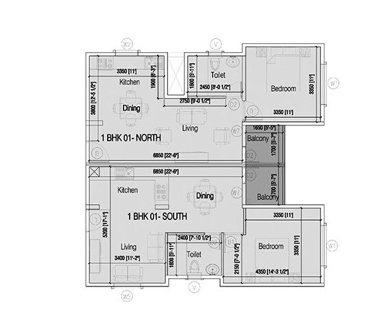 Floor plan of 1 BHK 578 Sq. Ft. Apartment in Mana Tropicale, Bangalore