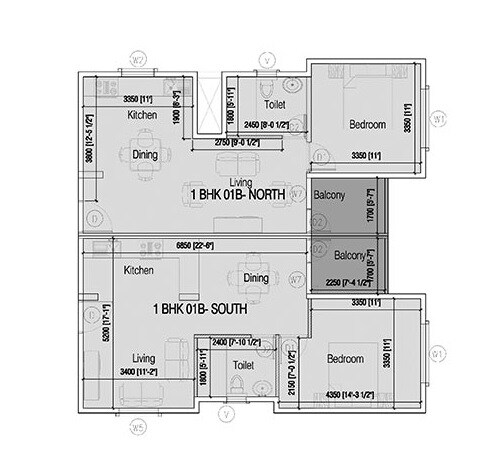 Floor plan of 1 BHK 771 Sq. Ft. Apartment in Mana Tropicale, Bangalore
