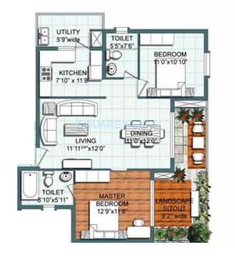 Floor plan of 2 BHK 1117 Sq. Ft. Apartment in Mana Uber Verdant, Bangalore