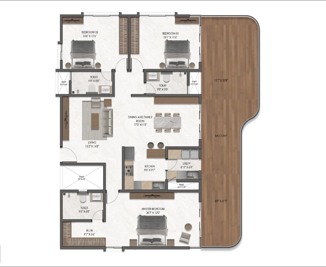 3 BHK 1950 Sq. Ft. Apartment