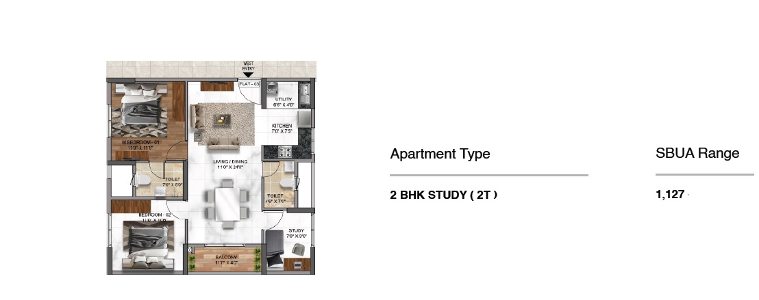 2 BHK 1127 Sq. Ft. Apartment in Mana Vista