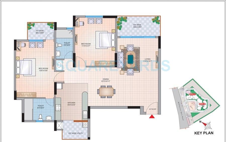Floor plan of 2 BHK 1260 Sq. Ft. Apartment in Mantri Astra, Bangalore