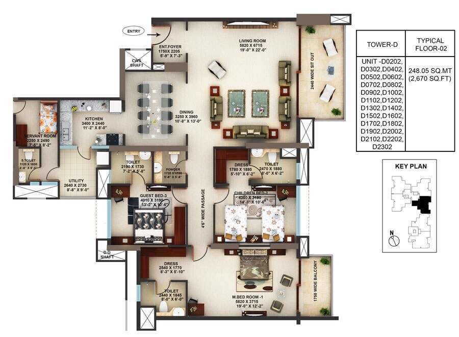 Floor plan of 3 BHK 2670 Sq. Ft. Apartment in Mantri Blossom, Bangalore
