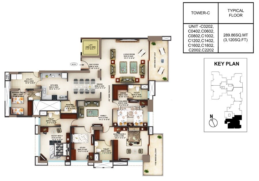 Floor plan of 4 BHK 3120 Sq. Ft. Apartment in Mantri Blossom, Bangalore