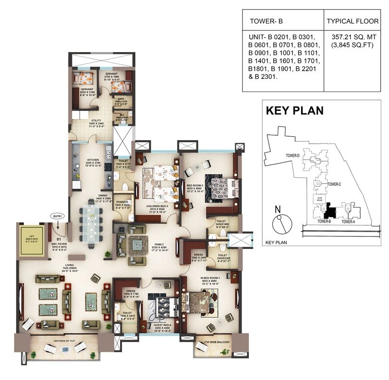 Floor plan of 4 BHK 3845 Sq. Ft. Apartment in Mantri Blossom, Bangalore