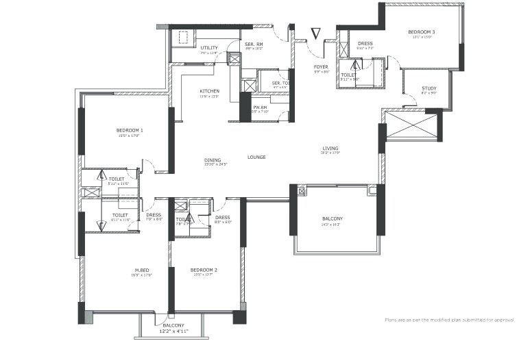 Floor plan of 4 BHK 4490 Sq. Ft. Apartment in Mantri Centrium, Bangalore