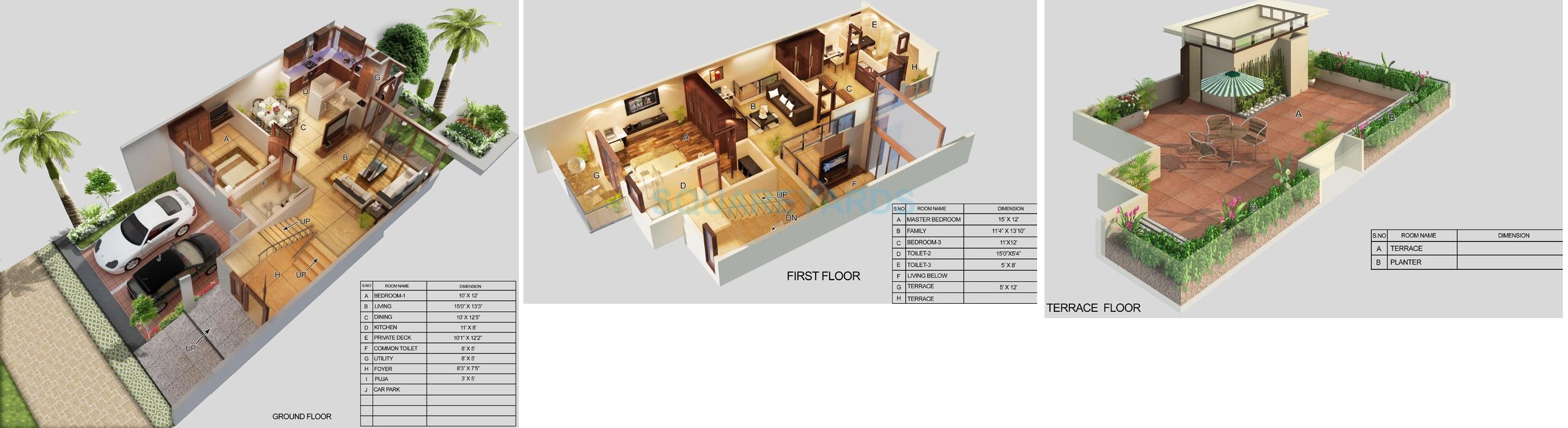 Floor plan of 3 BHK 1690 Sq. Ft. Villa in Mantri Courtyard, Bangalore