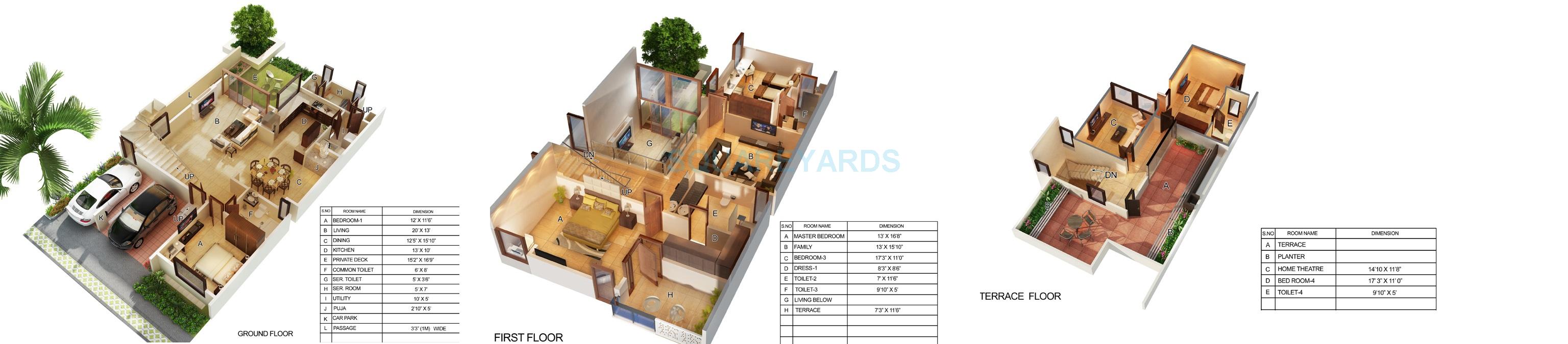 Floor plan of 4 BHK 2795 Sq. Ft. Villa in Mantri Courtyard, Bangalore