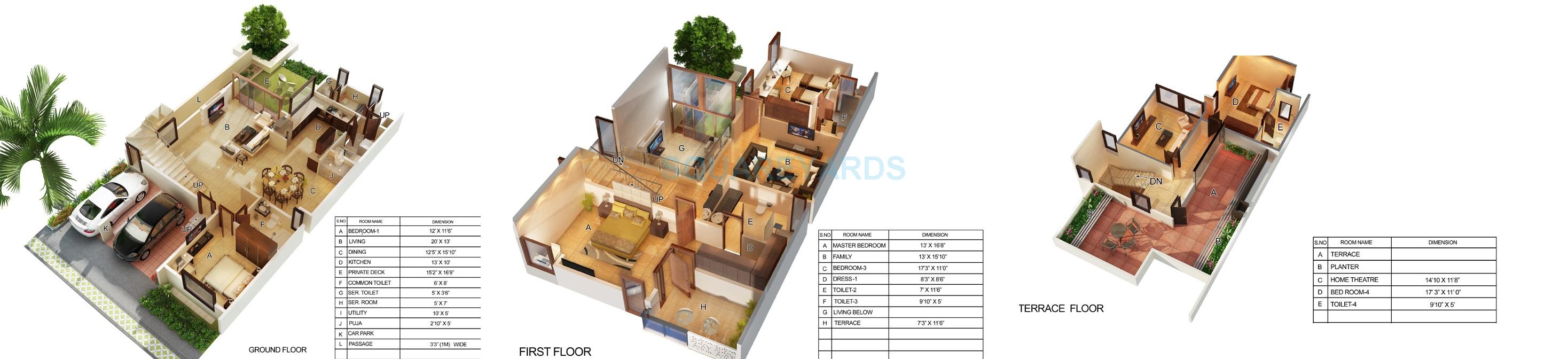 Floor plan of 4 BHK 3495 Sq. Ft. Villa in Mantri Courtyard, Bangalore