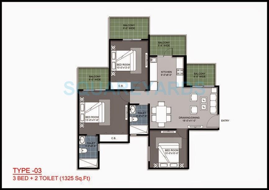 3 BHK 1325 Sq. Ft. Apartment