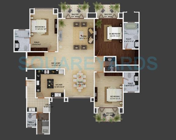 Floor plan of 3 BHK 2635 Sq. Ft. Apartment in Mantri Espana, Bangalore