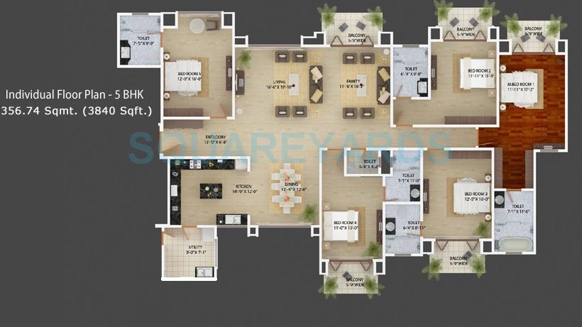 Floor plan of 5 BHK 3840 Sq. Ft. Apartment in Mantri Espana, Bangalore