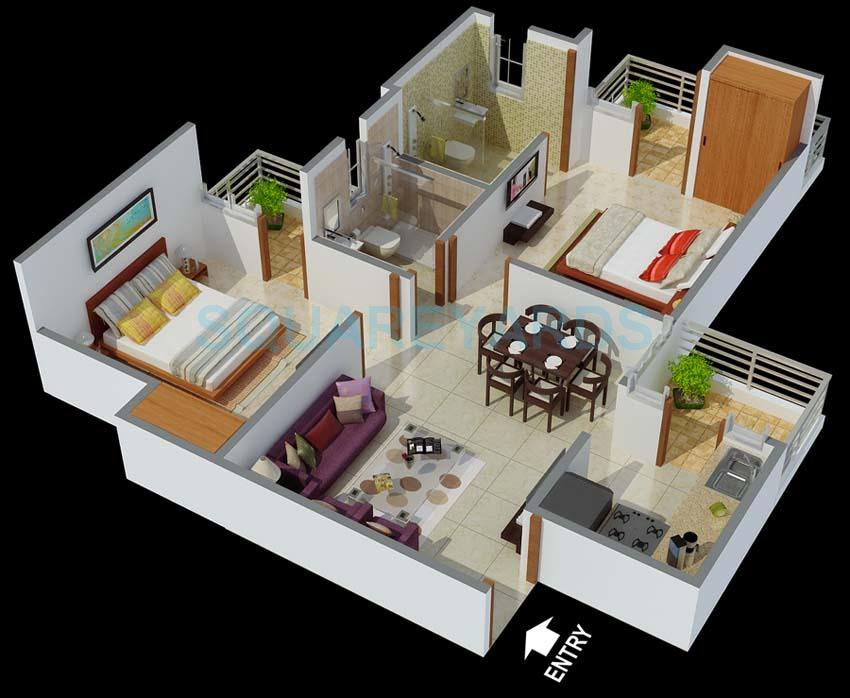 Floor plan of 2 BHK 1100 Sq. Ft. Apartment in Mantri Gardens, Bangalore