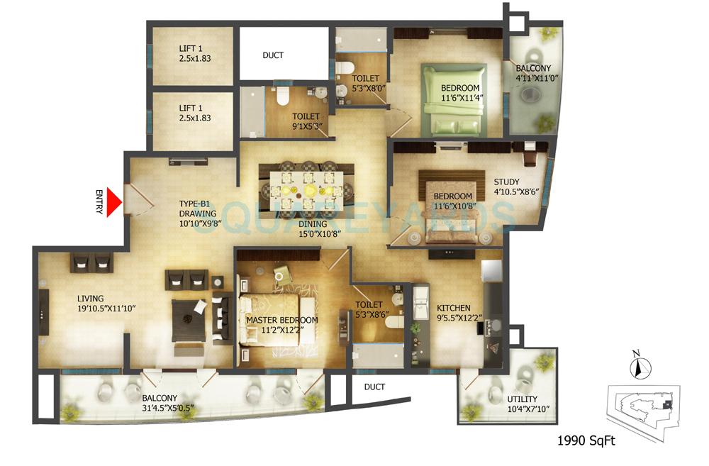 mantri global heights apartment 3bhk 1955sqft1