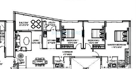 Floor plan of 3 BHK 1690 Sq. Ft. Apartment in Mantri Lithos, Bangalore