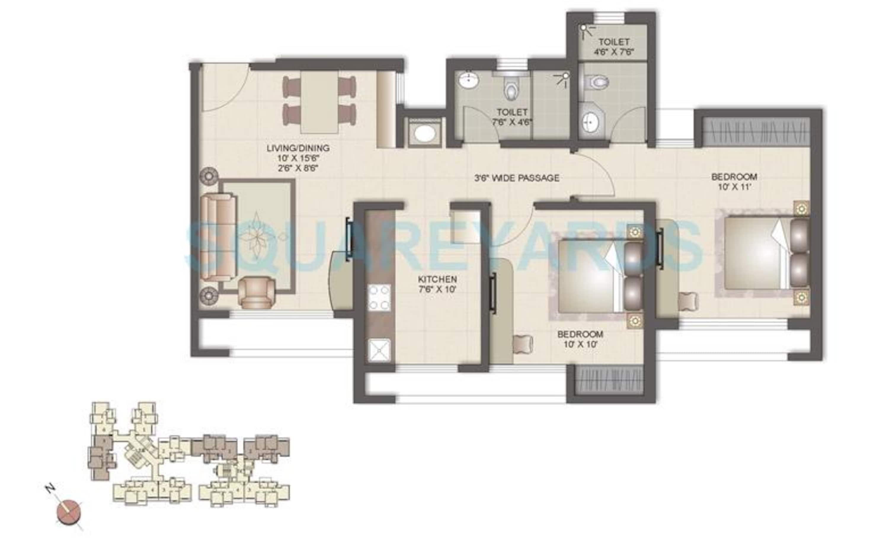 mantri mantri serenity apartment 2bhk 1000sqft1