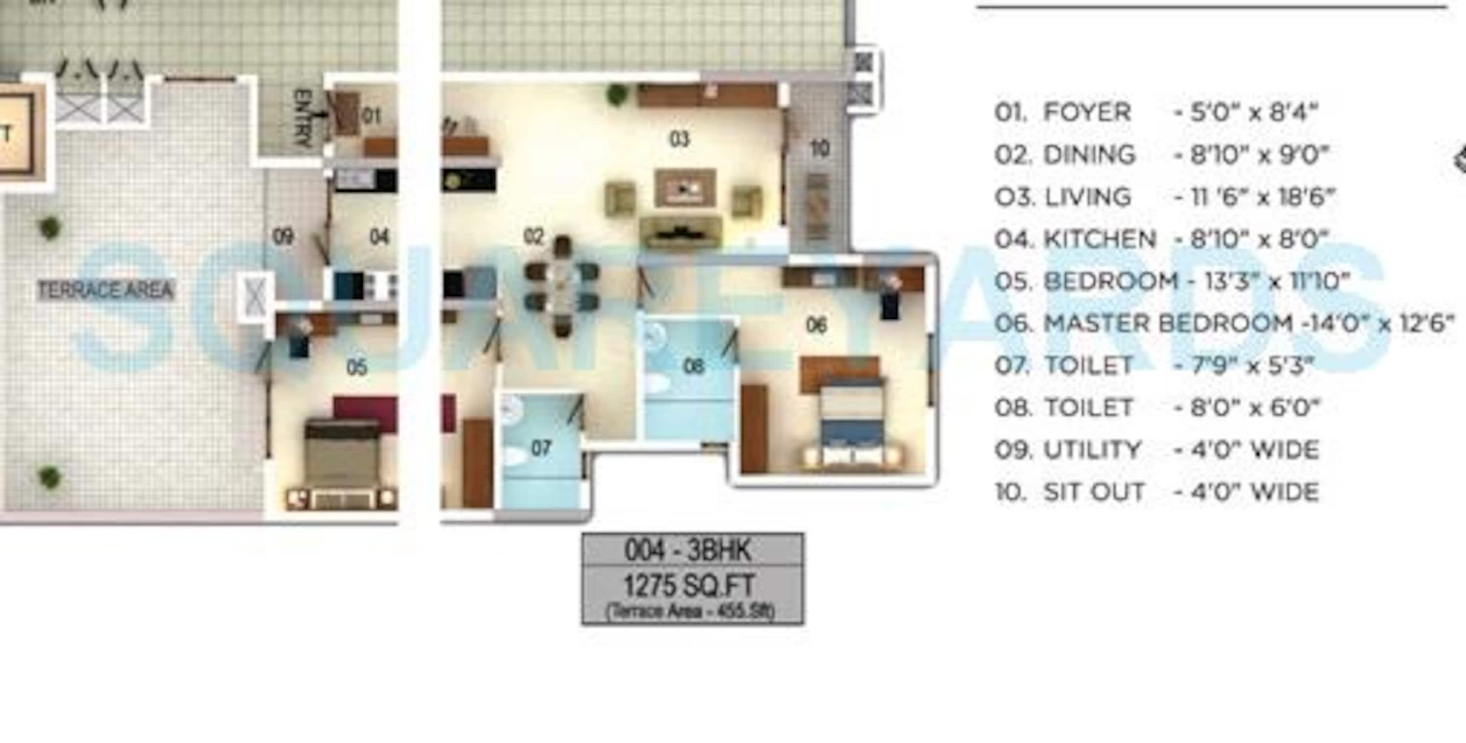 mantri mantri serenity apartment 3bhk 1275sqft1