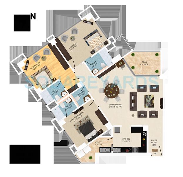Floor plan of 3 BHK 2405 Sq. Ft. Apartment in Mantri Pinnacle, Bangalore