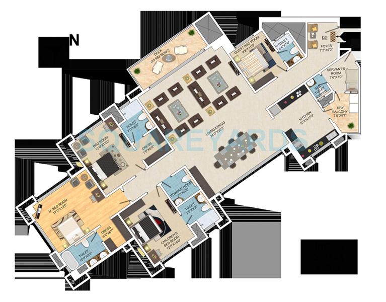 Floor plan of 4 BHK 3595 Sq. Ft. Apartment in Mantri Pinnacle, Bangalore
