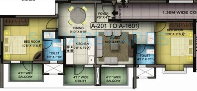 Floor plan of 2 BHK 1072 Sq. Ft. Apartment in Mantri Premero, Bangalore