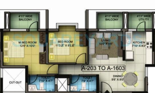 Floor plan of 2 BHK 1093 Sq. Ft. Apartment in Mantri Premero, Bangalore