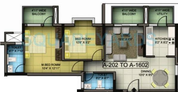 Floor plan of 2 BHK 1124 Sq. Ft. Apartment in Mantri Premero, Bangalore